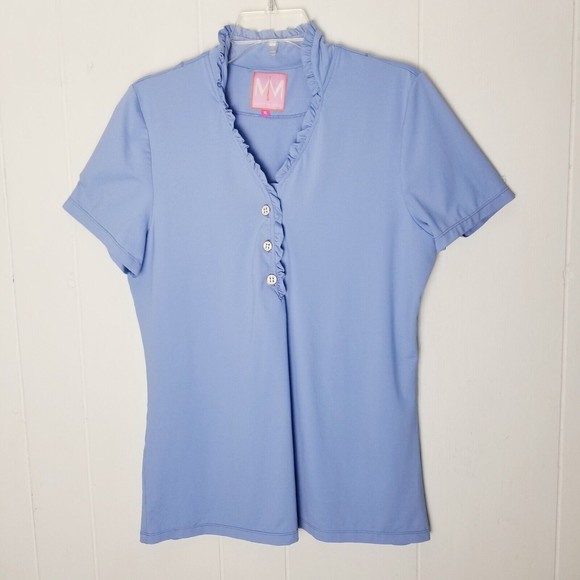 Missy Maude Blue Ruffle Neck Short Sleeve Top Women Size XL Style 1508 - Picture 12 of 14